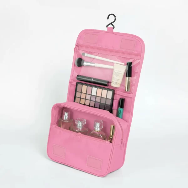 ⁦حقيبة تنظيم مستحضرات التجميل والأدوات الشخصية لون وردي⁩ - الصورة ⁦2⁩