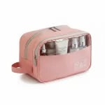 ⁦حقيبة مستلزمات التجميل لون وردي مع واجهة شفافة⁩ - الصورة ⁦2⁩