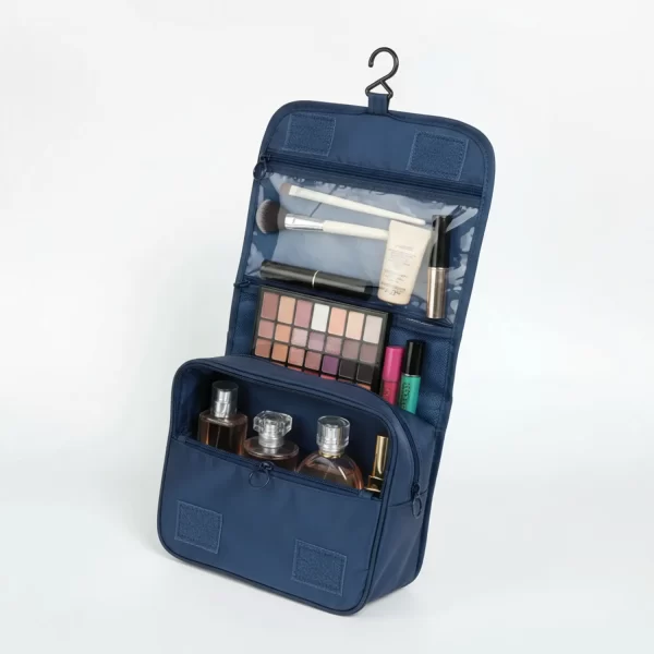 ⁦حقيبة تنظيم مستحضرات التجميل والأدوات الشخصية لون ازرق غاق⁩ - الصورة ⁦2⁩