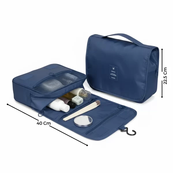 ⁦حقيبة تنظيم مستحضرات التجميل والأدوات الشخصية لون ازرق غاق⁩ - الصورة ⁦3⁩