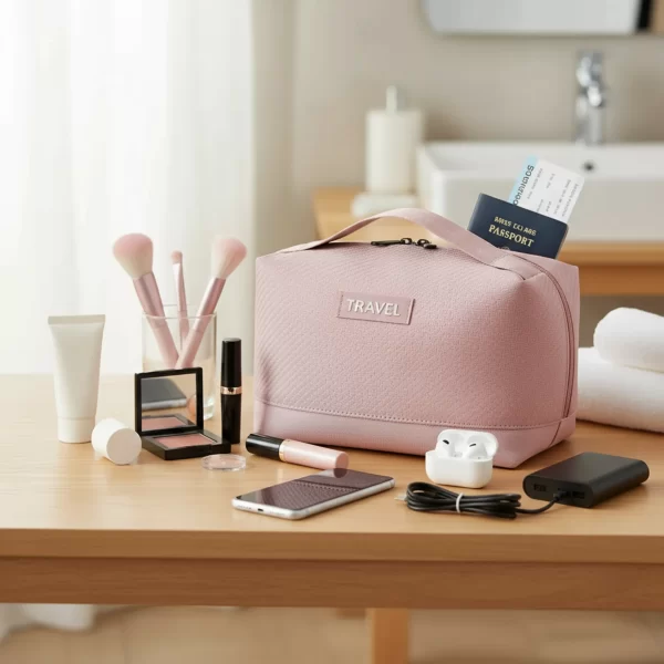 ⁦حقيبة يدوية متعددة الاستخدام لتنظيم أدوات السفر لون وردي⁩ - الصورة ⁦2⁩