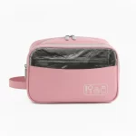 حقيبة مستلزمات التجميل لون وردي مع واجهة شفافة