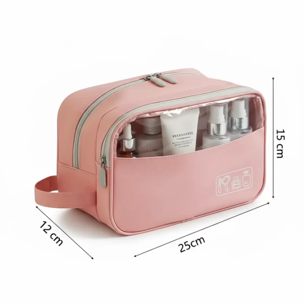 ⁦حقيبة مستلزمات التجميل لون وردي مع واجهة شفافة⁩ - الصورة ⁦3⁩