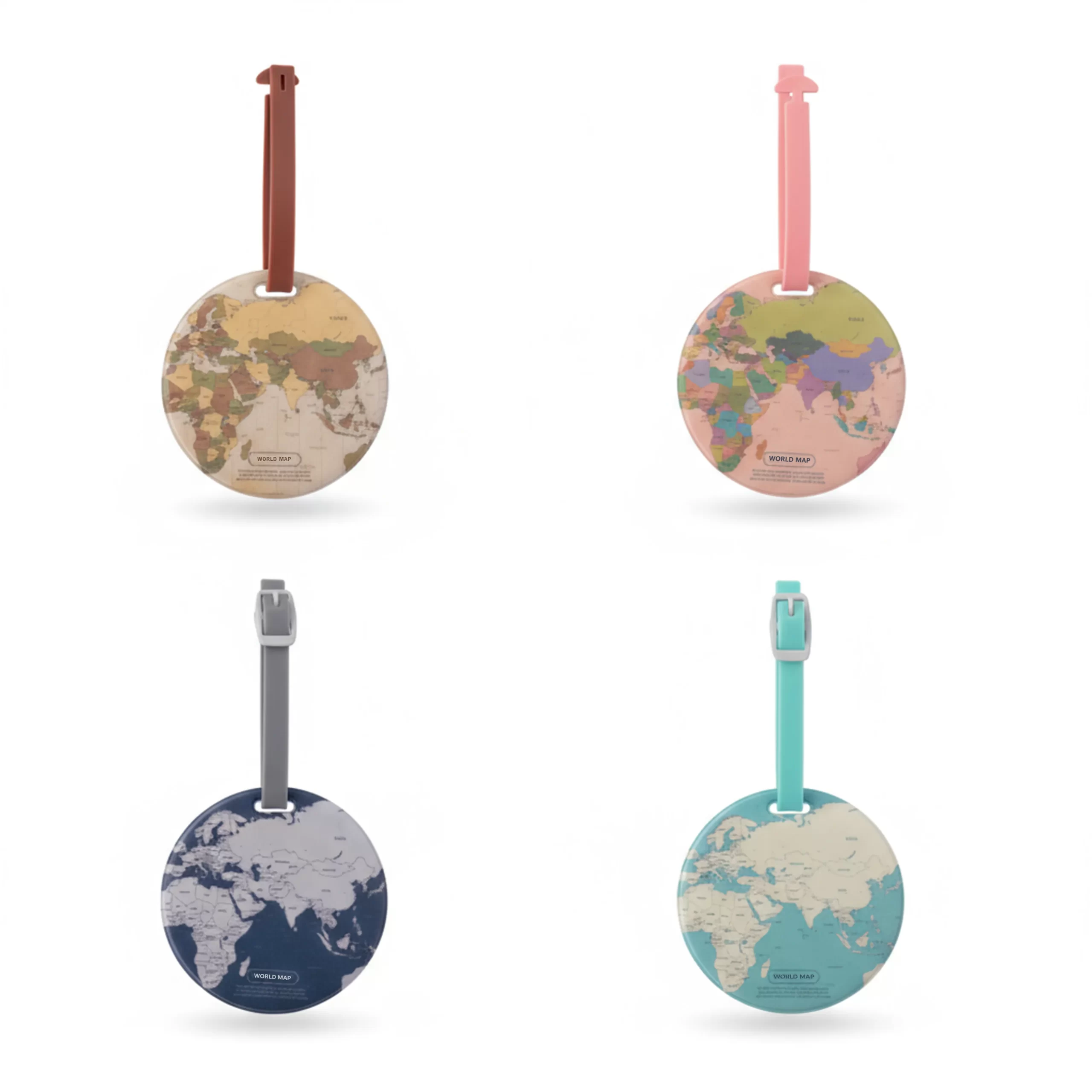 1 بطاقات تعريف حقائب السفر بتصميم خريطة العالم 4 قطع - الصورة 1