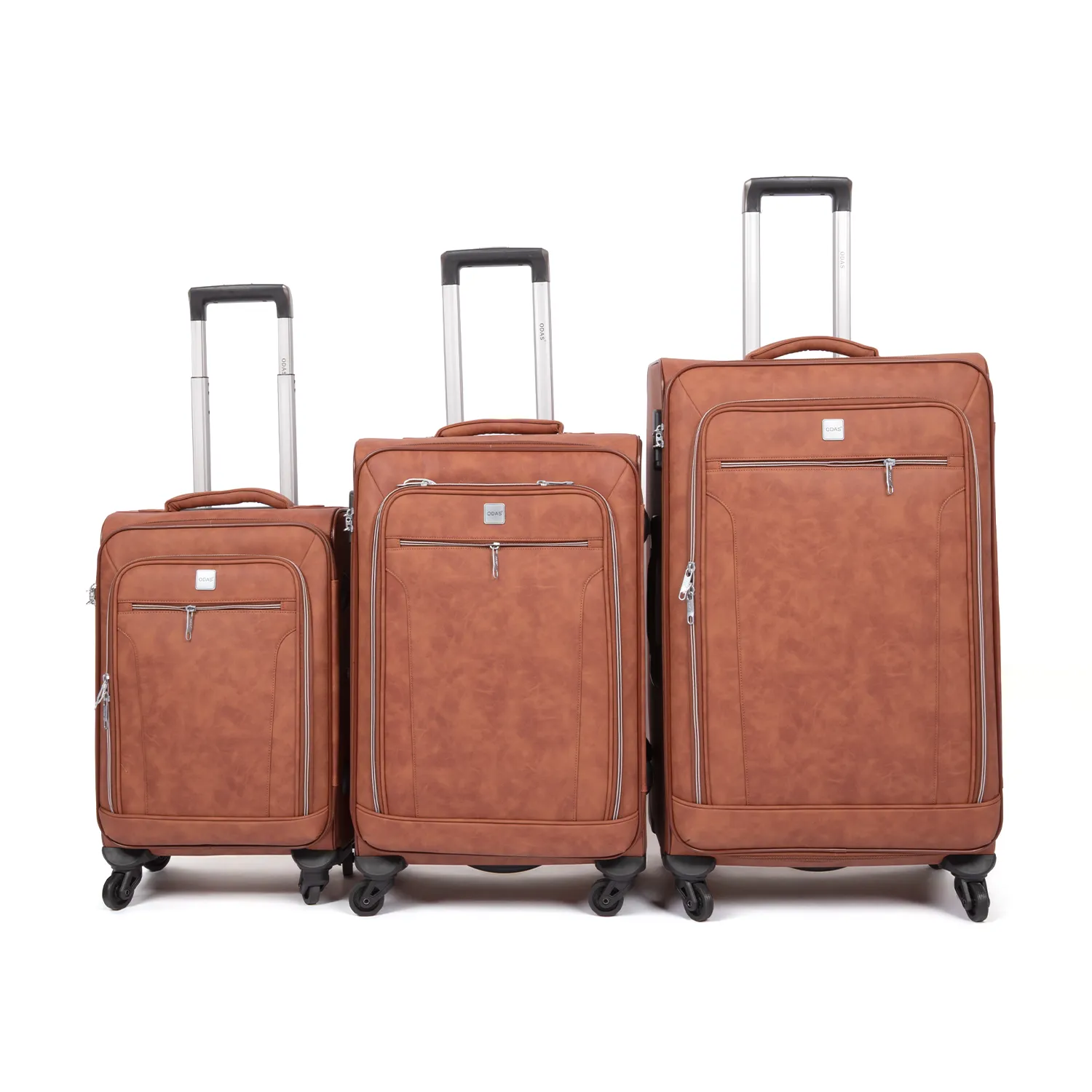 1 طقم شنط سفر جلد لون بني فاتح 3قطع - الصورة 1