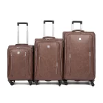 طقم شنط سفر جلد لون بني غامق 3قطع