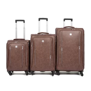 طقم شنط سفر جلد لون بني غامق 3قطع