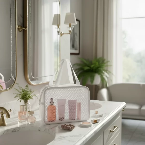 ⁦مجموعة حقائب تنظيم شبكية 3 قطع لون ابيض⁩ - الصورة ⁦2⁩