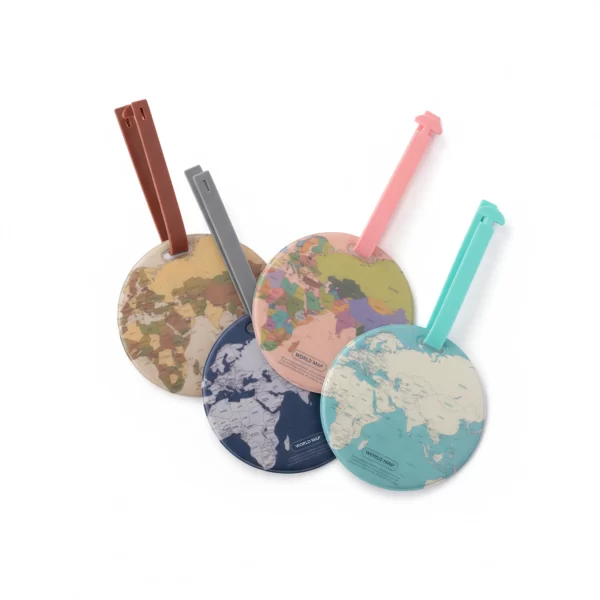 ⁦بطاقات تعريف حقائب السفر بتصميم خريطة العالم 4 قطع⁩ - الصورة ⁦2⁩