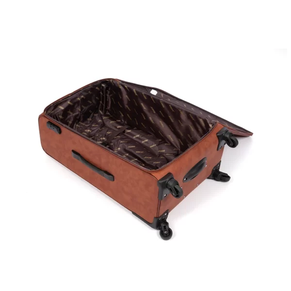 ⁦طقم شنط سفر جلد لون بني فاتح 3قطع⁩ - الصورة ⁦3⁩