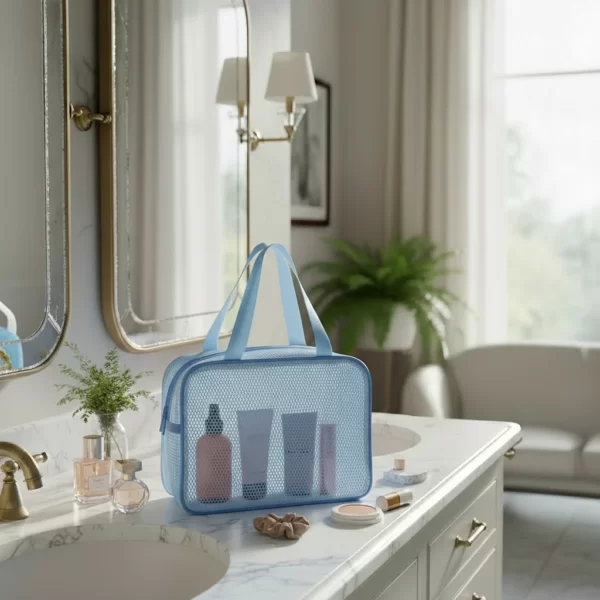 ⁦مجموعة حقائب تنظيم شبكية 3 قطع لون ازرق⁩ - الصورة ⁦2⁩