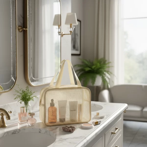 ⁦مجموعة حقائب تنظيم شبكية 3 قطع لون عاجي فاتح⁩ - الصورة ⁦2⁩