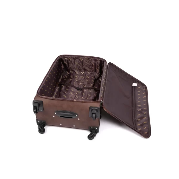 ⁦طقم شنط سفر جلد اللون بني غامق 3 قطع⁩ - الصورة ⁦3⁩