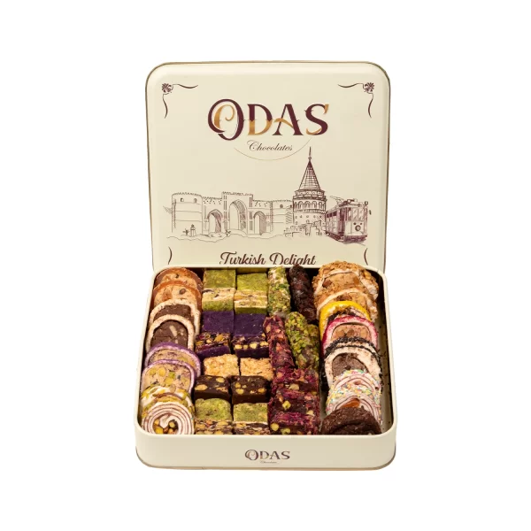 ⁦علبة حلقوم فاخرة مشكل قطع دائرية ومربعة (الوزن الصافي يتراوح بين 980جم الى 1كجم)⁩ - الصورة ⁦2⁩