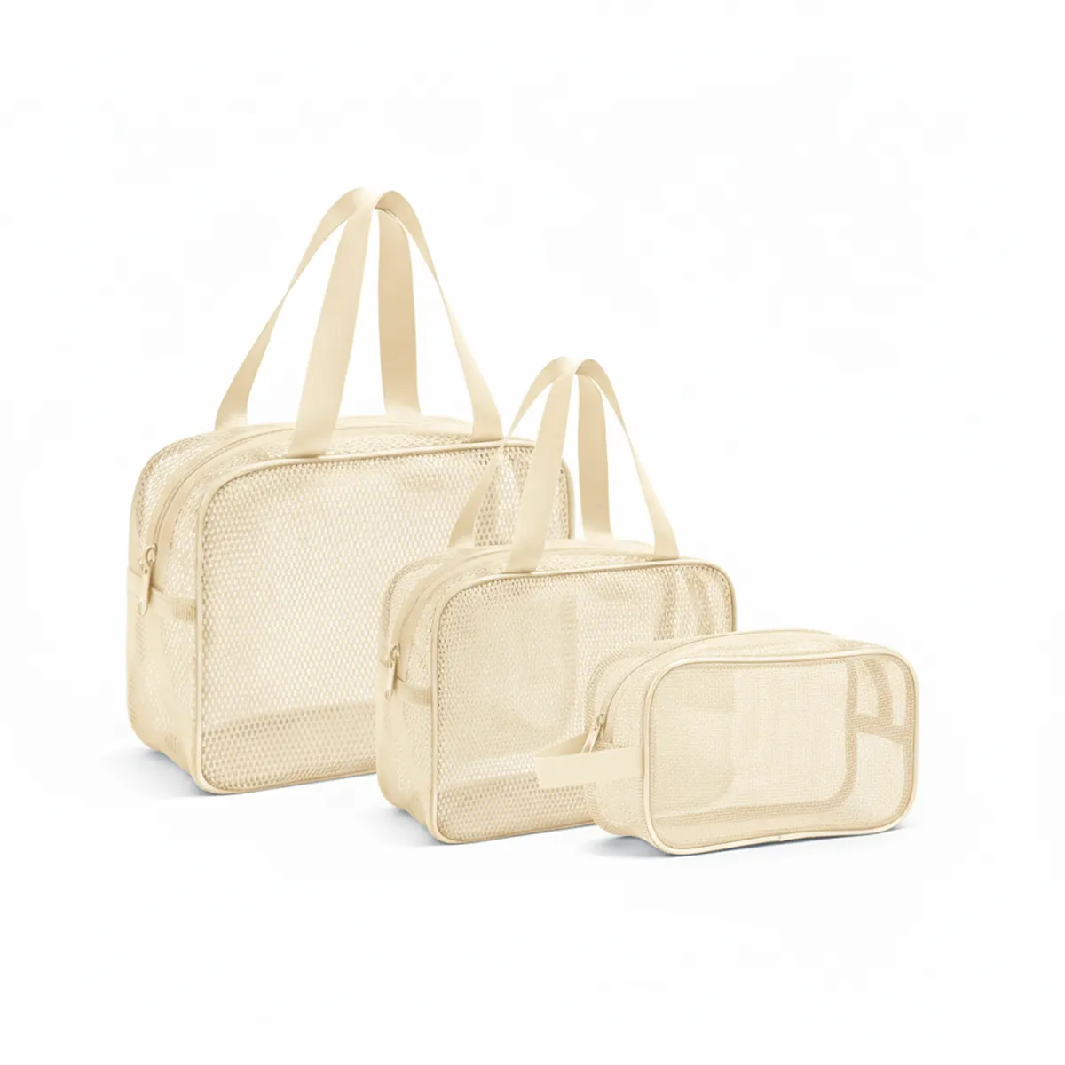 4 مجموعة حقائب تنظيم شبكية 3 قطع لون عاجي فاتح - الصورة 1