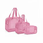 مجموعة حقائب تنظيم شبكية 3 قطع لون وردي