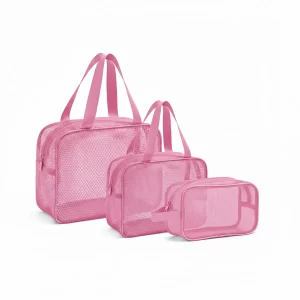 مجموعة حقائب تنظيم شبكية 3 قطع لون وردي