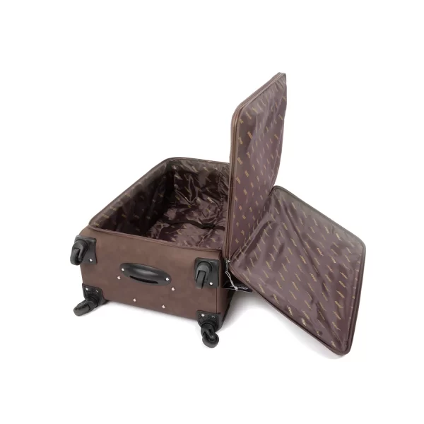 ⁦طقم شنط سفر جلد لون بني غامق 3قطع⁩ - الصورة ⁦4⁩