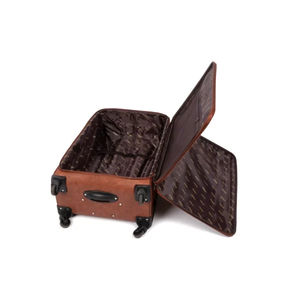 ⁦طقم شنط سفر جلد لون بني فاتح 3قطع⁩ - الصورة ⁦3⁩