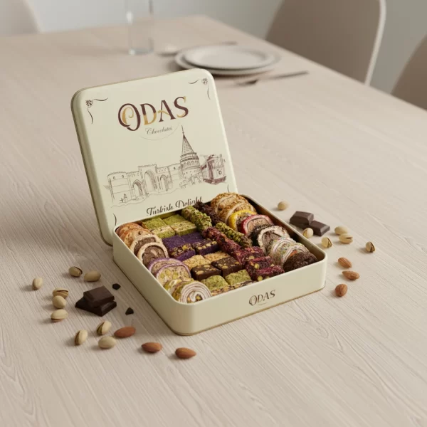 ⁦علبة حلقوم فاخرة مشكل قطع دائرية ومربعة (الوزن الصافي يتراوح بين 980جم الى 1كجم)⁩ - الصورة ⁦3⁩