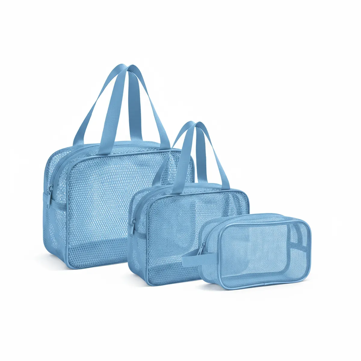 4 مجموعة حقائب تنظيم شبكية 3 قطع لون ازرق - الصورة 1