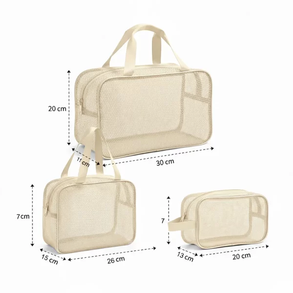 ⁦مجموعة حقائب تنظيم شبكية 3 قطع لون عاجي فاتح⁩ - الصورة ⁦3⁩