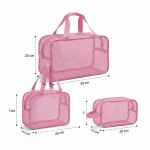 ⁦مجموعة حقائب تنظيم شبكية 3 قطع لون وردي⁩ - الصورة ⁦3⁩