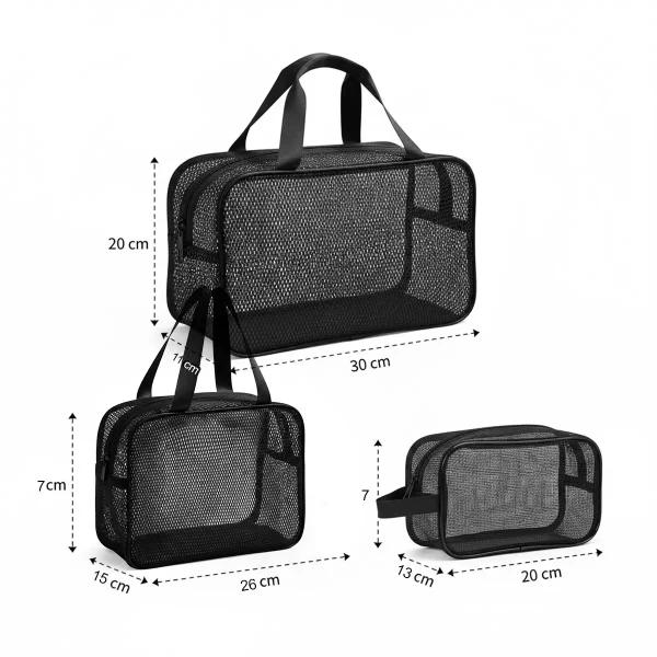 ⁦مجموعة حقائب تنظيم شبكية 3 قطع لون اسود⁩ - الصورة ⁦3⁩